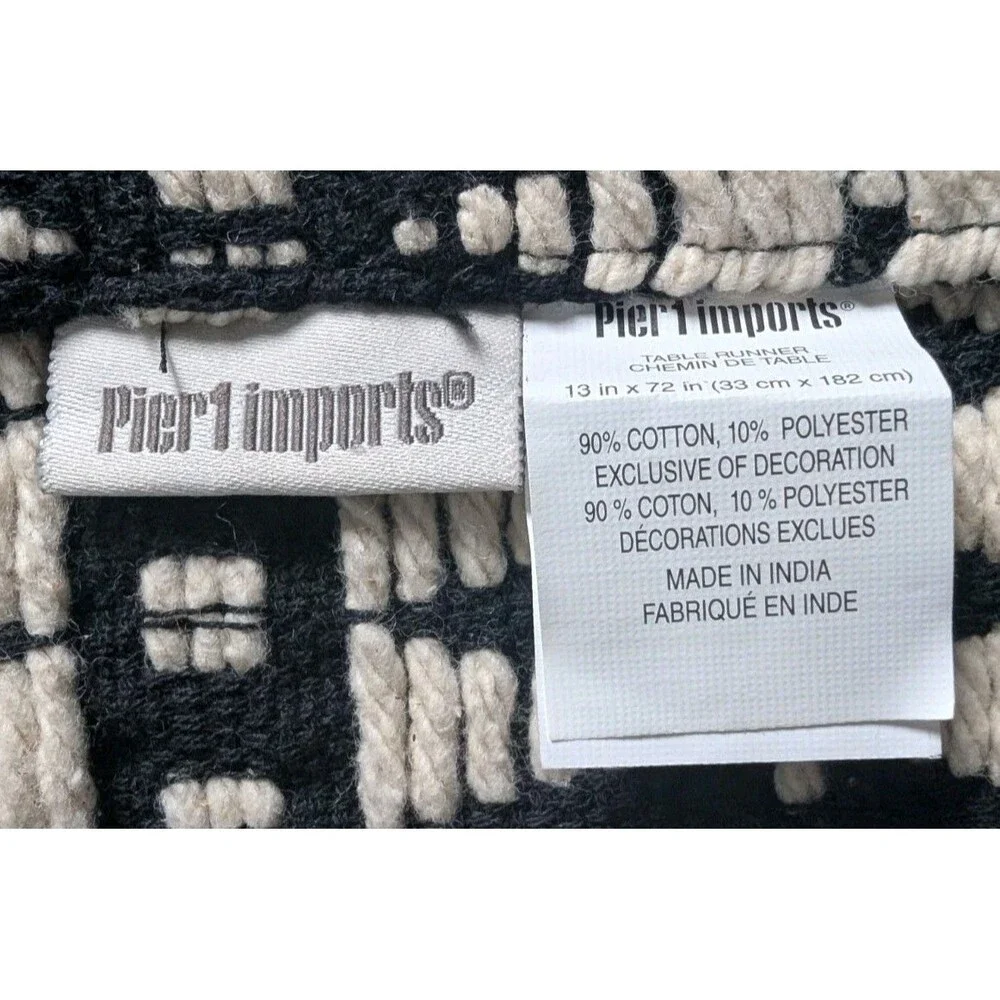 Pier 1 Table Runner Woven Black White Cream Tree Geometric 69.6